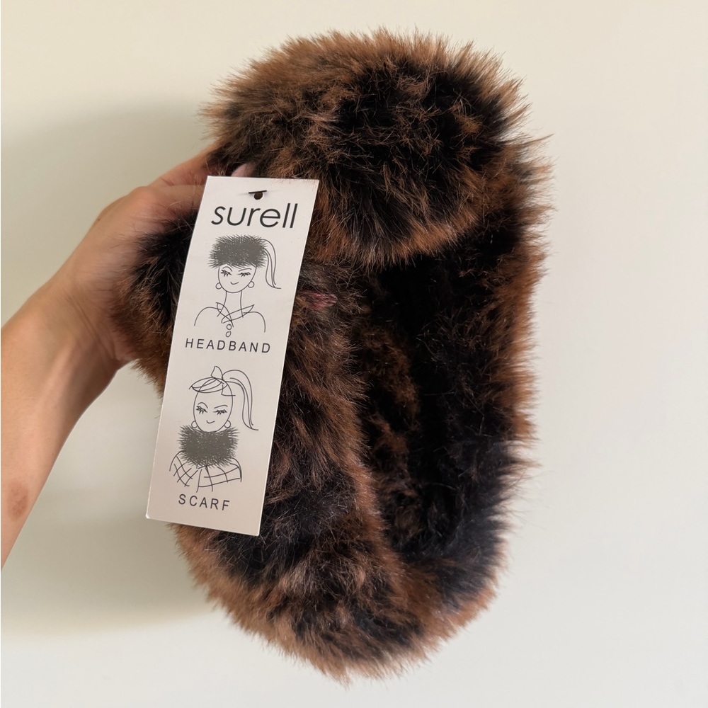 Surell Faux Fur Headband or scarf in Rich Brown